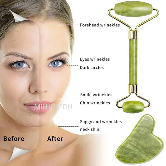 Natural Jade Roller Face Gua Sha Body Neck Massager